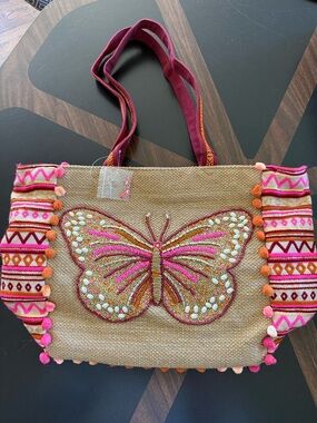 Embellished Butterfly Tote | Beaded + Embroidered Statement Bag | Boho Colorful